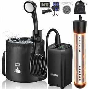 CRESTWAVE Camping Shower with Heater, 6000mAh Rechargeable Portable Shower | 2000W Auto-Off Heater, 4 Spray Modes, 20L Foldable Bucket, Intelligent LED Display, Outdoor Shower for Camping, Pet, Travel in Saudi Arabia