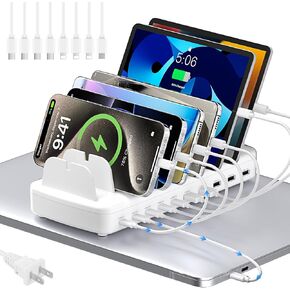 510W Fast Charging Station for Multiple Devices, 10 Port USB C Charger Station with Flame-Retardant Material & 8 Cables for iPhone, Android, iPad, Tablets, Family Office Desk Charging Dock Organizer in Saudi Arabia