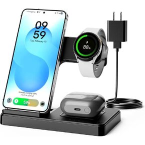 3-in-1 Charging Station for Samsung, Foldable Wireless Charger Stand | Android Phone and Watch Charger for Samsung S26/S25/S24/S23/S22/S21, Note 20/10, Z Fold 6/5, Galaxy Buds and Watch-Black in Saudi Arabia