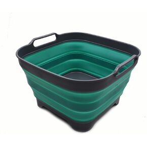 SAMMART 10L (2.64 Gallon) Collapsible Dishpan with Draining Plug - Foldable Washing Basin - Portable Dish Washing Tub - Space Saving Kitchen Storage Tray (1, Grey/Turquoise Blue) in Saudi Arabia