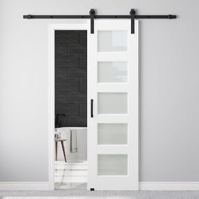 72x84 White Glass Barn Door and Hardware & 13.2FT Track, Handle,Floor Guide | Easy Assembly Double Barn Door with Pre-Drilled Holes & Tenon Joints, Water & Scratch Resistant Sliding Barn Door, Soundproof in Saudi Arabia