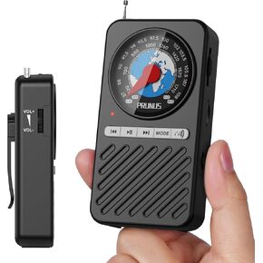 PRUNUS J162 Pocket Radio AM FM with Bluetooth Earphone Output | Headphone Stereo Playback, Micro SD Playback, Back Clip, Rechargeable, Mini Radio, Bluetooth Speaker in Saudi Arabia