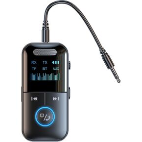 Bluetooth 5.4 Audio Transmitter Receiver for Car/TV, 4-in-1 Aux HD Screen | Wireless Bluetooth Adapter, Low Latency/TF Card/Hands-free Calling, for Airplane, Car, Laptop, Radio,TV, Headphones, Speakers in Kuwait