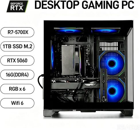 LXZ Gaming PC Desktop Ryzen 7 5700X | GeForce RTX 5060 8GB | 1TB SSD | 16GB DDR4 RAM | High-Performance PC for AAA Gaming, Streaming & Creative Work in Saudi Arabia