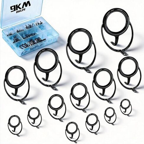 9KM DWLIFE Fishing Rod Repair Kit, Fishing Rod Guides for Spinning&Casting | Fishing Rod Eyelets with Low-Friction Zirconia Inserts, Replacement Guides for Freshwater, Saltwater and DIY Rod Repair in Kuwait