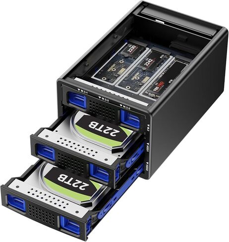 CENMATE Hybrid 2*2.5/3.5" SATA HDD/SSD+3* M / B+M Key M.2 NVMe Enclosure with Cooling Fan and USB A/C 3.2 Gen 2, Hard Drive Enclosure Support 2*22TB HDD+3*8TB 2230/2242/2260/2280/22110 SSDs in Saudi Arabia