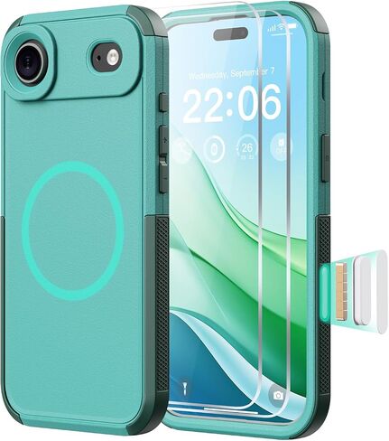 Diverbox Magnetic for iPhone 17 Case-(Compatible with MagSafe) Heavy Duty Protection Phone Case with Camera Control Button with Screen Protector Shockproof Drop-Proof 6.3 inch (Dark Green) in Saudi Arabia