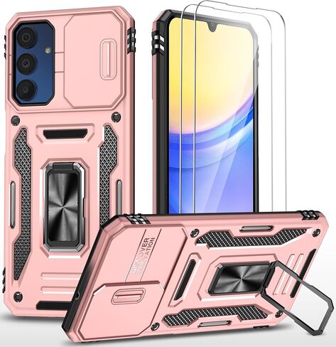 for Samsung Galaxy A17 5G Phone Case, [Military Grade Drop Protection] [Glass Screen Protector + Camera Lens Protector] Non-Slip Shockproof Case (Black) in Saudi Arabia