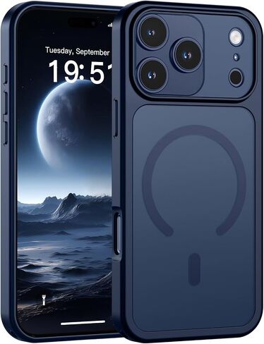 حافظة SUPFINE المغناطيسية لهاتف iPhone 17 Pro Max باللون الأزرق الداكن | (متوافق مع MagSafe)(حماية من السقوط بدرجة عسكرية)(حماية الكاميرا)غطاء هاتف شفاف غير لامع in Kuwait