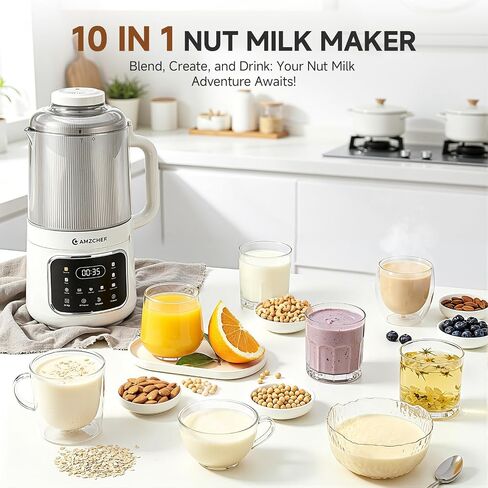10-in-1 Nut Milk Maker Machine with Detachable Design, Noise Reduction | AMZCHEF 33.8oz soy milk maker with Self-Clean,12H Delay, Keep Warm,Homemade Plant-Based Milk, Oat, Soy for Family & Party in Saudi Arabia