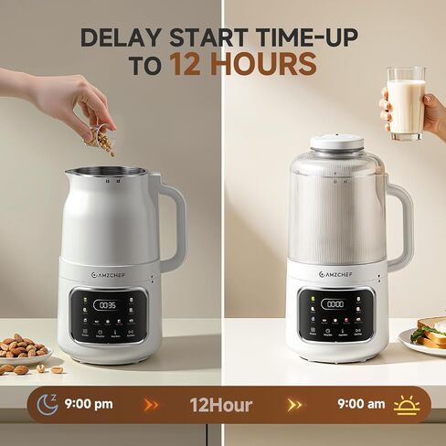10-in-1 Nut Milk Maker Machine with Detachable Design, Noise Reduction | AMZCHEF 33.8oz soy milk maker with Self-Clean,12H Delay, Keep Warm,Homemade Plant-Based Milk, Oat, Soy for Family & Party in Saudi Arabia