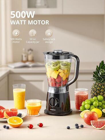 Reemix Blender, 50oz Countertop Blender | 2 Adjustable Speeds + Pulse, Dual Safety Locks, Dishwasher-Safe Pitcher for Smoothies, Crushing Ice & Family Meals in Saudi Arabia