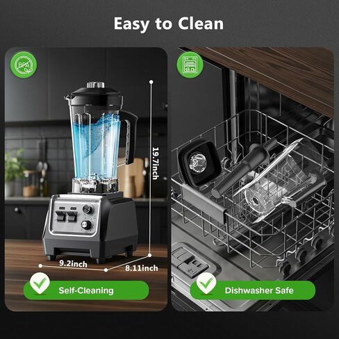 H-Duka 1800W Blender for Smoothies, 70oz Pitcher & 20oz Grinder, 28000 RPM High Speed Countertop Blender for Kitchen for Ice Crushing, Frozen Fruits & Nut Butter, 1-5 Min Timer, Multiple Speeds in Saudi Arabia