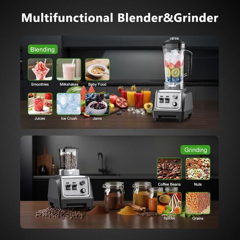 H-Duka 1800W Blender for Smoothies, 70oz Pitcher & 20oz Grinder, 28000 RPM High Speed Countertop Blender for Kitchen for Ice Crushing, Frozen Fruits & Nut Butter, 1-5 Min Timer, Multiple Speeds in Saudi Arabia
