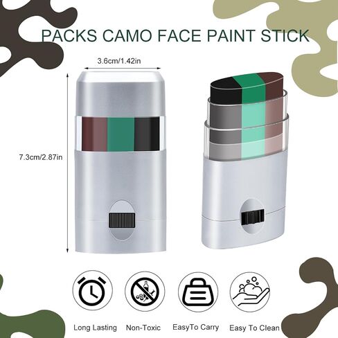 4pcs 3 Color Camo Face Paint Stick, Long lasting Hunting Face Paint Black Green Brown Camouflage Army Military Party Accessories Eye Black Makeup Stick Deer Duck Hunting Stuff for Adult Youth Kids in Saudi Arabia