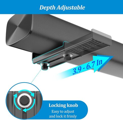 PlusAcc Soundbar Wall Mount, Universal Adjustable Bracket Holder, Black | Holds up to 33 lbs, Sound Bar Mounts Under TV, Depth Adjustable 3.9"–6.7", Heavy-Duty Home Theater Shelf in Saudi Arabia