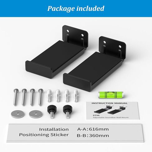 PlusAcc Soundbar Wall Mount, Universal Adjustable Bracket Holder, Black | Holds up to 33 lbs, Sound Bar Mounts Under TV, Depth Adjustable 3.9"–6.7", Heavy-Duty Home Theater Shelf in Saudi Arabia