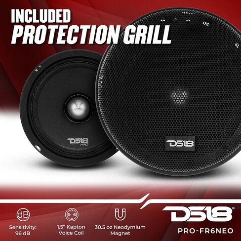 DS18 PRO-FR6NEO Loudspeaker- 6.5", Full-Range, Silver Aluminum Bullet, 450W Max, 225W RMS, 4 Ohms, Neodymium Magnet - The Most Elegant Neodymium Full Range Loudspeakers Available (Renewed) in Saudi Arabia