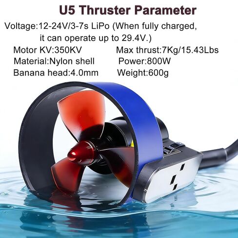 12-24V U5 Underwater Thruster,15.43Lbs Thrust Brushless Motor | 800W Waterproof Motor With Propeller Only Freshwater Use for Inflatable Boats,ROVs,Kayaks (CW Thruster) in Kuwait
