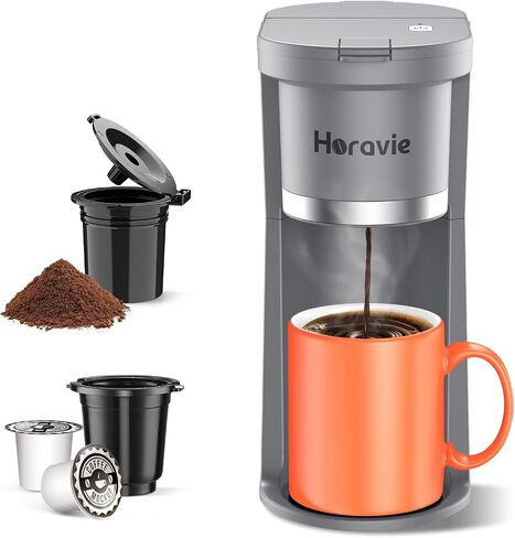 Small Single Serve Coffee Maker, One Cup Coffee Machine for K-Cup & Grounds | Portable Pod Coffee Maker, Fast Brew, 6 to 12 oz. Brew Sizes, One Button Design, Easy for Elder to Use, Space Saving, Black in Saudi Arabia