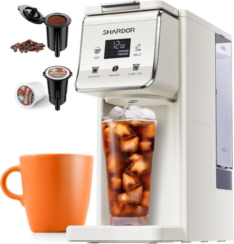 Coffee Maker Hot & Iced With Bold Setting,Single Serve Coffee Maker For K Cup And Grounds,52 Oz Removable Water Tank,6-14 Oz Brew Sizes,One Cup Kcup Coffee Machine With Reusable Filter, White in Kuwait