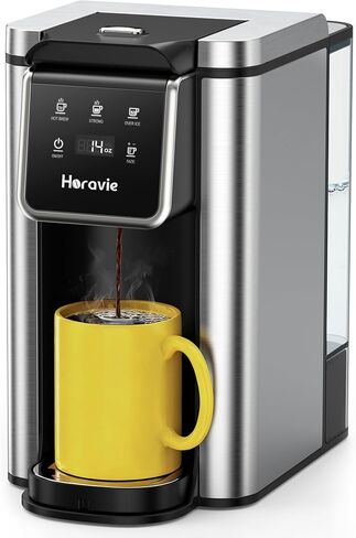 Horavie Single Serve Coffee Maker for K-Cup Pod and Grounds, Hot & Iced Coffee Maker, Strong Button Feature, 6 to 14oz Brew Sizes, 50oz Removable Tank, Up to 6.5 Inch Mug, Stainless Steel, Black in Saudi Arabia