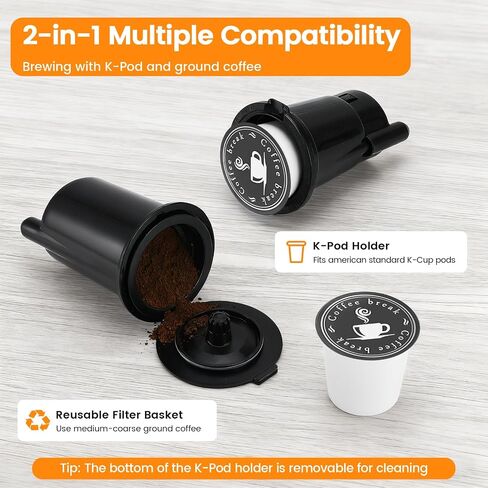 Horavie Single Serve Coffee Maker for K-Cup Pod and Grounds, Hot & Iced Coffee Maker, Strong Button Feature, 6 to 14oz Brew Sizes, 50oz Removable Tank, Up to 6.5 Inch Mug, Stainless Steel, Black in Saudi Arabia