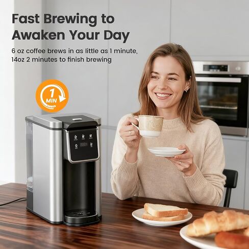 Horavie Single Serve Coffee Maker for K-Cup Pod and Grounds, Hot & Iced Coffee Maker, Strong Button Feature, 6 to 14oz Brew Sizes, 50oz Removable Tank, Up to 6.5 Inch Mug, Stainless Steel, Black in Saudi Arabia