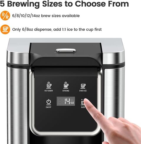 Horavie Single Serve Coffee Maker for K-Cup Pod and Grounds, Hot & Iced Coffee Maker, Strong Button Feature, 6 to 14oz Brew Sizes, 50oz Removable Tank, Up to 6.5 Inch Mug, Stainless Steel, Black in Saudi Arabia