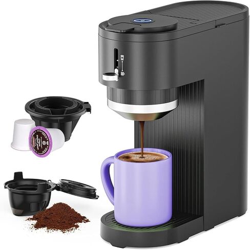 Kismile Single Serve Coffee Maker, 2-in-1 Pod & Ground Brewer, 90s Fast Brew, 5 Cup Sizes (6-14oz), 40oz Removable Tank, LCD Touch, Self-Cleaning, Compact for Home Office Dorm Travel, Black in Kuwait
