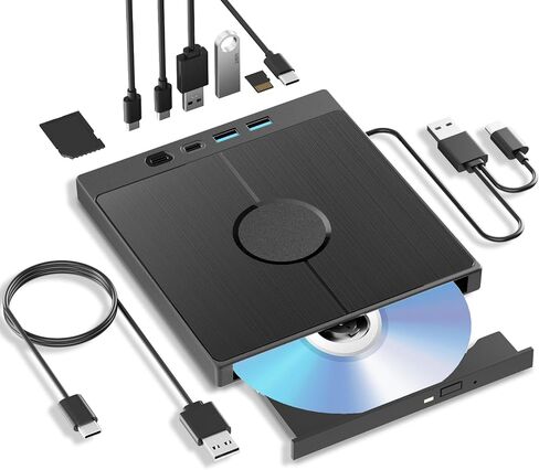 Multifunctional External Blu Ray Drive for PC Support 100G Disc Read/Burn | Plug & Play Bluray Burner External with USB 3.0/Type-C/SD/TF Card Ports, USB Blu Ray Drive External for Windows Mac OS Linux in Saudi Arabia
