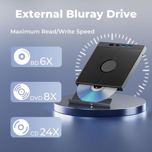 Multifunctional External Blu Ray Drive for PC Support 100G Disc Read/Burn | Plug & Play Bluray Burner External with USB 3.0/Type-C/SD/TF Card Ports, USB Blu Ray Drive External for Windows Mac OS Linux in Saudi Arabia