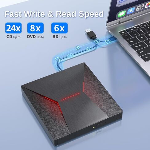 wintale External Blueray/DVD Drive for PC, Plug & Play Blu Ray Burner | Dual Interface Blu Ray Player for PC Support Disc Read/Write, External Blu-ray Drive for Windows7/8/10/11 Linux MacOS in Saudi Arabia