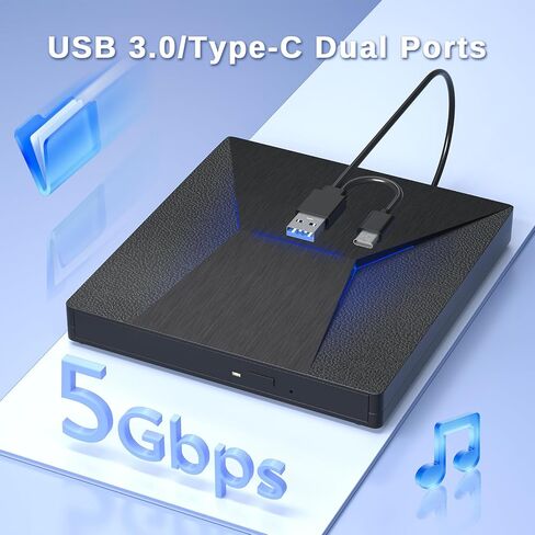 wintale External Blueray/DVD Drive for PC, Plug & Play Blu Ray Burner | Dual Interface Blu Ray Player for PC Support Disc Read/Write, External Blu-ray Drive for Windows7/8/10/11 Linux MacOS in Saudi Arabia