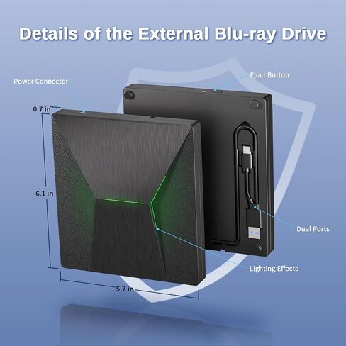 wintale External Blueray/DVD Drive for PC, Plug & Play Blu Ray Burner | Dual Interface Blu Ray Player for PC Support Disc Read/Write, External Blu-ray Drive for Windows7/8/10/11 Linux MacOS in Saudi Arabia