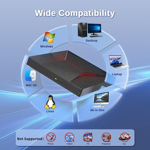 wintale External Blueray/DVD Drive for PC, Plug & Play Blu Ray Burner | Dual Interface Blu Ray Player for PC Support Disc Read/Write, External Blu-ray Drive for Windows7/8/10/11 Linux MacOS in Saudi Arabia