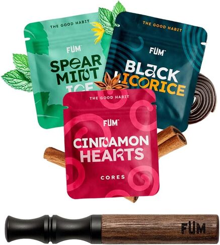 FÜM Solano Flavored Air Device | Naturally Switch from Bad Habits | Maple Barrel and Stainless Steel Mouthpiece with 3 Packs of Plant Based Retro Sweets Core | 9 Total Cores in Saudi Arabia