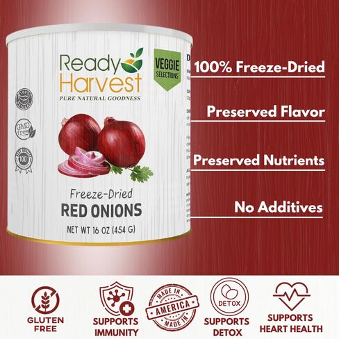 Ready Harvest Freeze Dried Food - Red Onions | Emergency Canned Vegetables | #10 Can | 25-Year Shelf Life | Cans Filled to the Top in Saudi Arabia