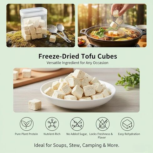 Freeze-Dried Tofu Cubes, Vegan Protein for Ramen, 6 oz | High-protein dehydrated tofu with a light, porous texture. Rehydrates quickly in hot broth. Great for soups, camping meals. in Saudi Arabia