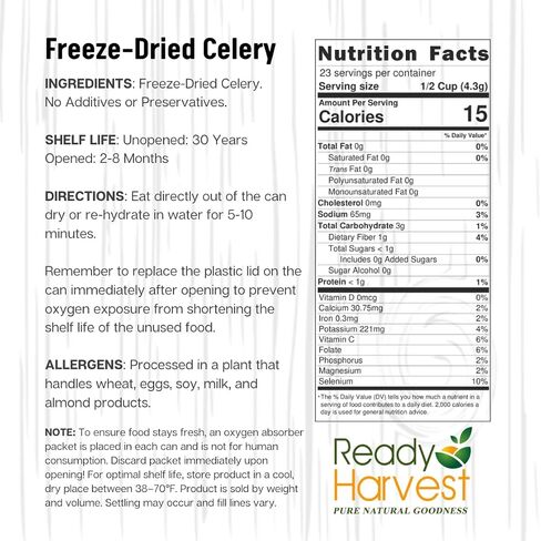 Ready Harvest Freeze-Dried Celery Fresh Pantry Staples | Camper Must Haves Camping Essentials, Camping Survival Emergency Supply Food, Hurricane Preparedness items #10 Can in Saudi Arabia