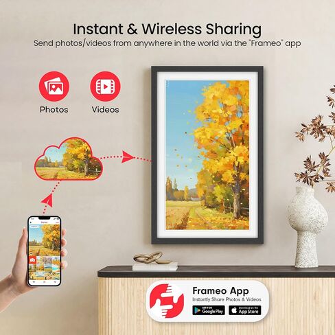 64GB Frameo 21.5" Digital Picture Frame Large 1920 x 1080 IPS FHD Touch Screen WiFi Electronic Photo Frames Share Moments from Phone Instantly Best Gifts for Parents and Grandparents Black Wood White in Kuwait