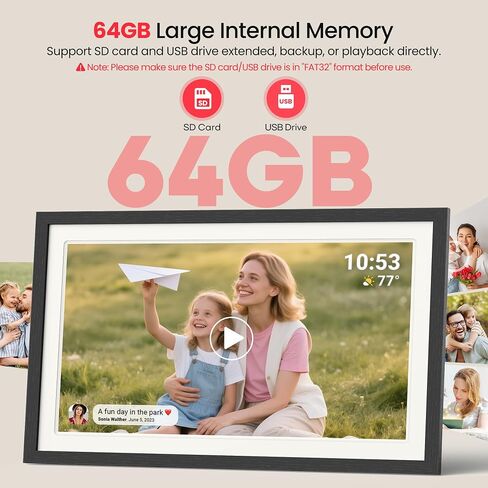 64GB Frameo 21.5" Digital Picture Frame Large 1920 x 1080 IPS FHD Touch Screen WiFi Electronic Photo Frames Share Moments from Phone Instantly Best Gifts for Parents and Grandparents Black Wood White in Kuwait