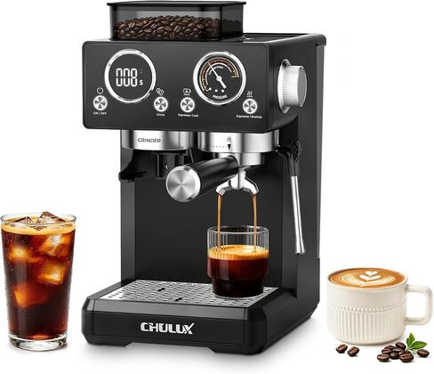 CHULUX Nero 20Bar Espresso Machine with Conical Burr Grinder for Cappuccino | Hot and Iced Espresso, 4-in-1 Brewing Function, Real-Time Pressure and Temp, Steam Wand for Microfoam, Home Barista Brewing in Saudi Arabia