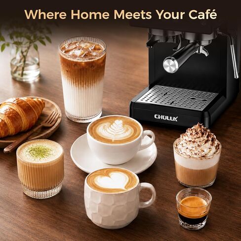 CHULUX Nero 20Bar Espresso Machine with Conical Burr Grinder for Cappuccino | Hot and Iced Espresso, 4-in-1 Brewing Function, Real-Time Pressure and Temp, Steam Wand for Microfoam, Home Barista Brewing in Saudi Arabia