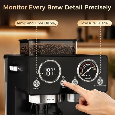CHULUX Nero 20Bar Espresso Machine with Conical Burr Grinder for Cappuccino | Hot and Iced Espresso, 4-in-1 Brewing Function, Real-Time Pressure and Temp, Steam Wand for Microfoam, Home Barista Brewing in Saudi Arabia