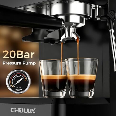 CHULUX Nero 20Bar Espresso Machine with Conical Burr Grinder for Cappuccino | Hot and Iced Espresso, 4-in-1 Brewing Function, Real-Time Pressure and Temp, Steam Wand for Microfoam, Home Barista Brewing in Saudi Arabia