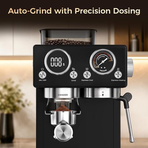 CHULUX Nero 20Bar Espresso Machine with Conical Burr Grinder for Cappuccino | Hot and Iced Espresso, 4-in-1 Brewing Function, Real-Time Pressure and Temp, Steam Wand for Microfoam, Home Barista Brewing in Saudi Arabia