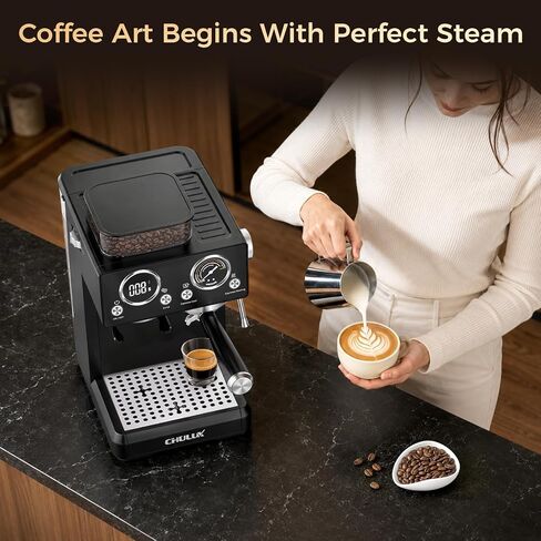 CHULUX Nero 20Bar Espresso Machine with Conical Burr Grinder for Cappuccino | Hot and Iced Espresso, 4-in-1 Brewing Function, Real-Time Pressure and Temp, Steam Wand for Microfoam, Home Barista Brewing in Saudi Arabia