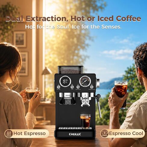 CHULUX Nero 20Bar Espresso Machine with Conical Burr Grinder for Cappuccino | Hot and Iced Espresso, 4-in-1 Brewing Function, Real-Time Pressure and Temp, Steam Wand for Microfoam, Home Barista Brewing in Saudi Arabia