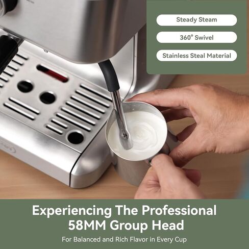 Gevi 58mm Commercial Espresso Machine|PID&NTC Temp Control with Steam Wand | Knob-type Operation;Budget under$200;Removable Water Tank;Include Necessary Accessories;Can Make Americanos;Easy to Clean in Saudi Arabia